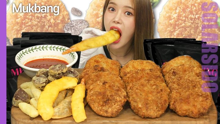 솔라잇츠ㅣ함박까스, 청양까스, 트러플까스, 모둠튀김, 새우, 오징어, 순대, 떡, 떡볶이 소스, 멜팅피스 먹방